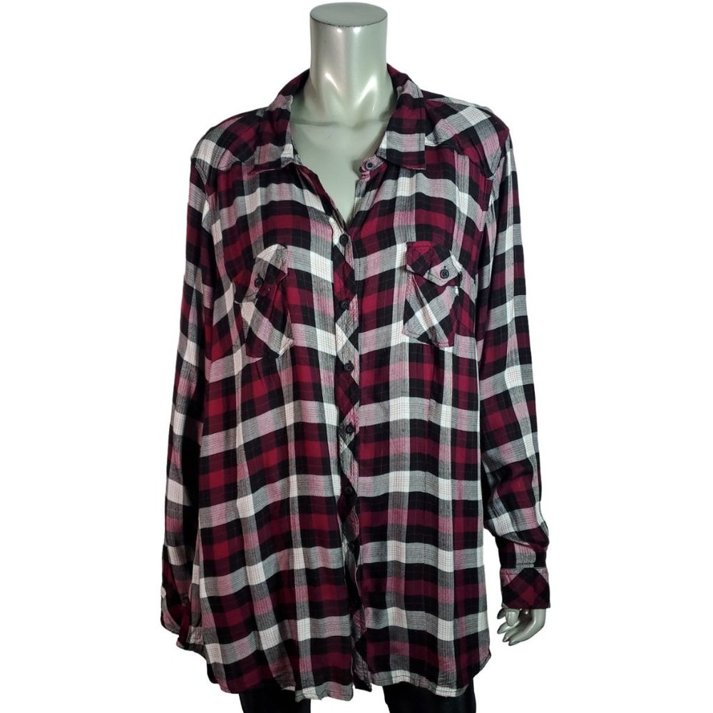 Torrid Challis‎ Button Down Long Sleeve Shirt Plus Size 3X Pockets Casual Pink
